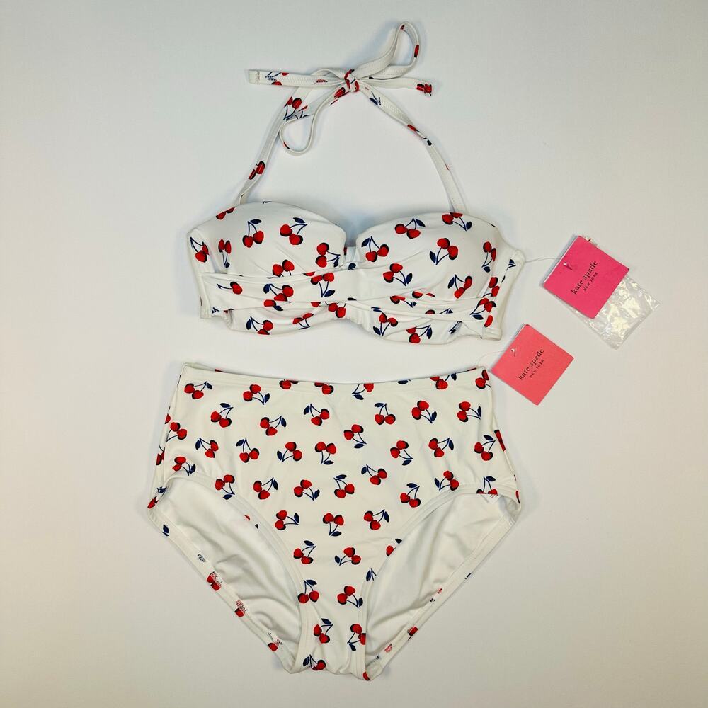 Kate Spade New York Cherry Toss Bandeau Bikini Top and High Waist Bottom - Picture 3 of 10